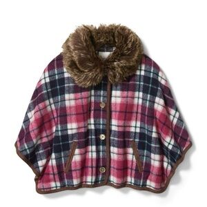 Janie and Jack Pink Plaid Cape with Faux Fur Collar